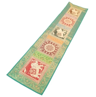 Dining Table Runner Woven Elephant & Mandala Zari Brocade Banarasi Multi Color - Image 1 of 4