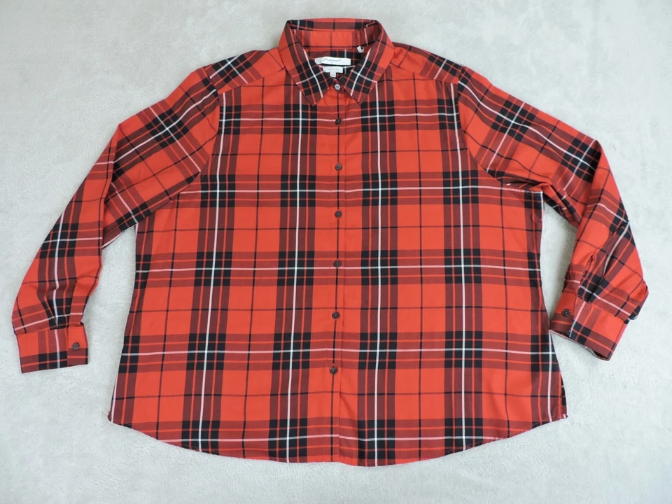 Foxcroft NYC Wrinkle Free Shirt Women's 22W Red Plaid Shaped Fit Top Button Up - Image 1 of 4
