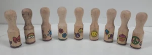Melissa and Doug Happy Charactered Wood Handled Ink Stamps ~ Set of 9 - Picture 1 of 7