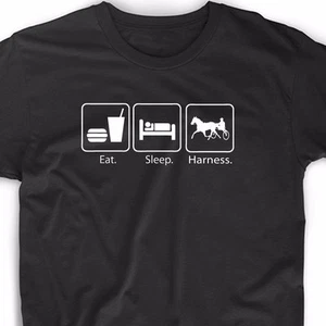 T-Shirt Eat Sleep Harness Rennen Pferderennen Sulky Driver Viertel Wetten T-Shirt - Bild 1 von 3