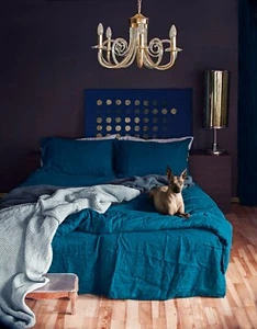 Juego de funda nórdica de lino azul mar funda nórdica de lino suave con botones de coco - Imagen 1 de 4