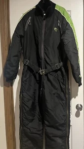 Vtg Mens L ? Arctic Cat Snowmobile Suit Black Green Arm Stripe Measurements Incl - Picture 1 of 24