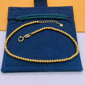 Pure Au750 18K Yellow Gold Women Lucky Smooth Beads Link Chain Bracelet 6.3"L - Picture 1 of 5