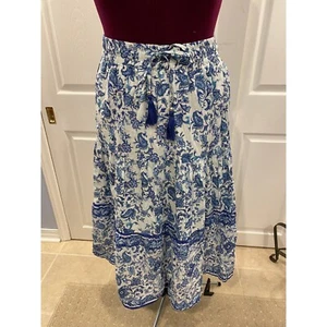 Mille Gabrielle Maxi Skirt Blue Paisley Print Drawstring Tassel Lined | NWT | XL - Picture 1 of 7