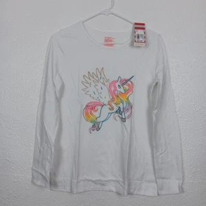 Cat & Jack T-shirt Girls Size XXL (18) Eco White Long Sleeve Unicorn Glitter Top - Picture 1 of 9