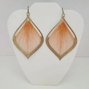 Vintage Boho Large Huge Silk Thread Teardrop Earrings Orange Gold Metallic - Picture 1 of 9
