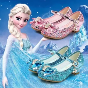 Festliche Kinder Mädchen Schuhe Absatz Glitzer Hochzeit Party Prinzessin Schuhe - Bild 1 von 28