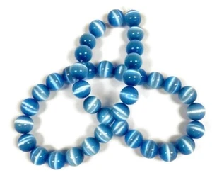 38 Ojo de Gato Fibra Óptica Vidrio Luz Azul Cobalto 10mm. Cuentas redondas lisas 2593 - Imagen 1 de 3