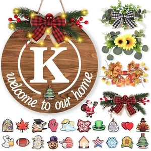 Interchangeable Welcome Home Sign Last Name Year Round Front Door Wreaths Wel... - Picture 1 of 6