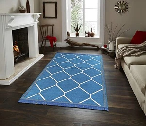 Ethnic Premium Living Room Carpets Area Rug Blue Cross Design 5 x 7 Feet - Bild 1 von 3