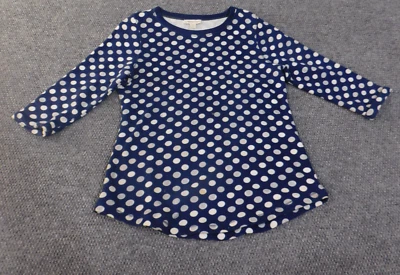 coldwater creek large sweater blue dots crewneck womens stretch knit casual - Image 1 of 4