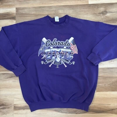 Colorado Rockies Sweatshirt Mens XL Majestic 2007 Division Winner Purple MLB - Image 1 of 4