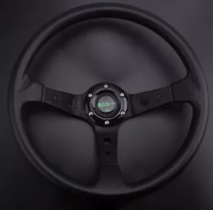 Steering Wheel 350mm 14inch Deep Dish 6 Bolt PU Leather Horn Button Racing - Picture 1 of 9