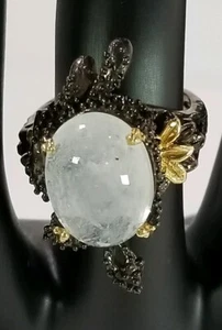Handgefertigter Damenring 9 kt natürlicher Aquamarin 925 Sterlingsilber Größe 7 - Bild 1 von 8