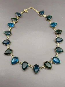 Carolee Choker Necklace Turquoise Green Blue Crystals Gold Tone Chain 14” - Picture 1 of 9