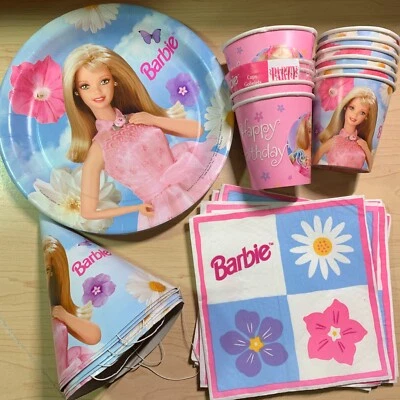 Vintage BARBIE 1998 Hallmark Lot of Hats Plates Cups Napkins Girl Party Supplies - Image 1 of 4