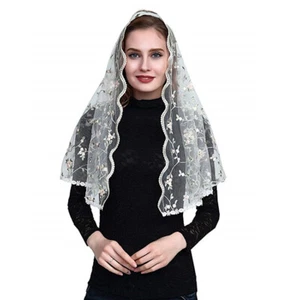 New Floral Embroided Lace Mantilla Chapel Veils for Church HeadCover Latin Mass - Picture 1 of 16