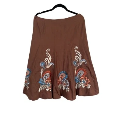 Sunny Leigh Skirt Women 10 Brown A Line Floral Embroidery Cottage Fairy Sequin 8 - Image 1 of 4