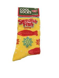Swedish Fish Chewy Candy Christmas Novelty 2 Pair Crew Socks Fits Sizes 8-12 NWT - Picture 1 of 2