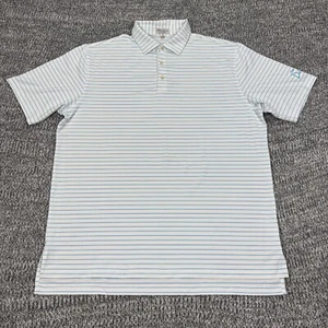 Peter Millar Polo Shirt Mens XL White Blue Summer Comfort Striped Golf Pullover - Picture 1 of 9