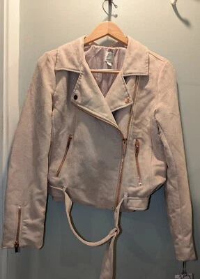 NUEVO CON ETIQUETAS Lauren Conrad Talla 12 Beige Motociclista Moto Chaqueta Para Mujer Imitación Gamuza Cremallera Vegana Foto 1 de 4