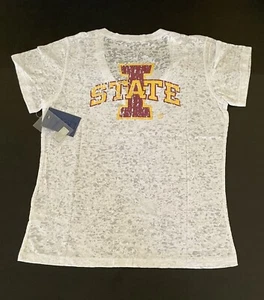Iowa State Cyclones Damen V-Ausschnitt T-Shirt S NEU weiß Burnout Logo am Rücken transparent - Bild 1 von 8