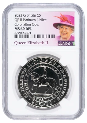2022 £5 Great Britain Platinum Jubilee NGC MS69 DPL Queen Elizabeth Coronation - Image 1 of 2