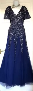 QUIZ VESTIDO DE FIESTA DE NOCHE AZUL MARINO LENTEJUELAS BRILLANTES MAXI LARGO HASTA EL SUELO TALLA 24 - Imagen 1 de 7
