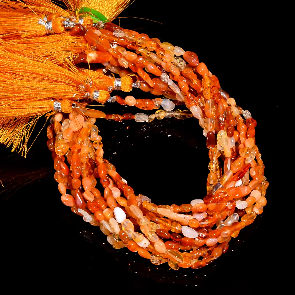 Mexican Fire Opal Gemstone Tumbled Smooth Beads 4X3 10X4 mm Strand 8.5" EB-716 - Image 1 of 4