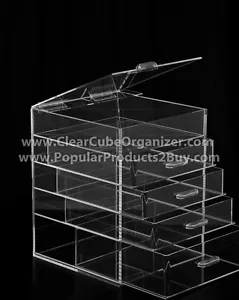 DS-Acrylic Lucite Trucco Cubo Trasparente The Kardashians Display 4 più coperchio - Foto 1 di 1