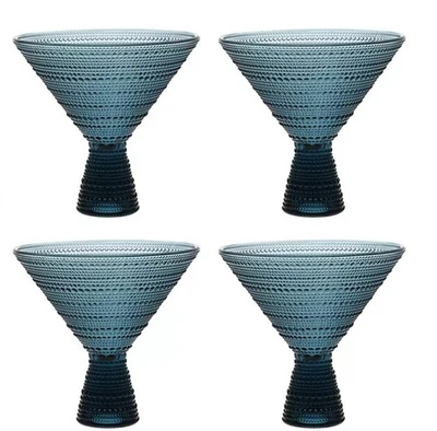 Juego de 4 vasos Martini Fortessa Jupiter 11,5 oz diseño con cuentas, azul aciano Foto 1 de 4