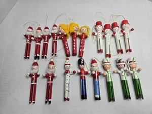 Vintage Clothes Pin Christmas Tree Ornaments Wood Santa Snowman Angel - Picture 1 of 10