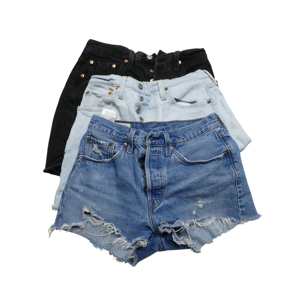 Levis Premium Shorts Womens Lot of 3 Denim Cutoff Frayed Button Fly Blue Black - Image 1 of 4