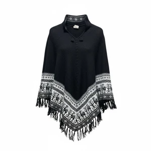 Andean Silk Alpaca Handmade Poncho Womens One Size Black Cape Coat Sweater - Picture 1 of 4