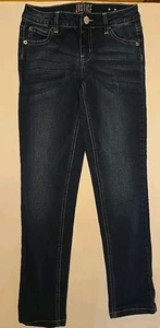JUSTICE GIRLS SIZE 12 SLIM MID RISE SUPER SKINNY DARK WASH BLUE JEANS STRETCH - Picture 1 of 4