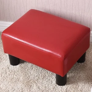 Small Ottoman PU Leather Footrest Modern Footstool Rectangular Stool Red - Picture 1 of 9