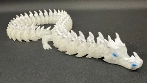 3D Printed Articulated Dragon Ice Dragon Clear with White Spikes 14.5 Inch Long - Picture 1 of 5