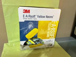 3M EARsoft Yellow Neon Disposable Corded Ear Plugs NRR 33 DB (190 Pair/Box) - Picture 1 of 3