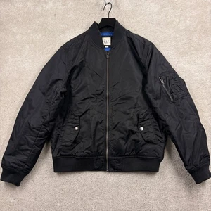 Gap Bomber Jacket Mens Size Large Black Insulated Full Zip Pockets Winbreaker - Picture 1 of 11