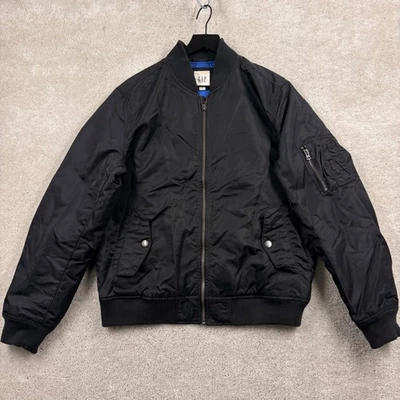 Chaqueta de bombardero Gap para hombre talla grande negra aislada cremallera completa bolsillos cortavientos Foto 1 de 4