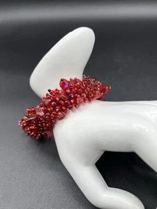 Hand Made Bead Bracelet With Aurora Borealis, Red Bead Bracelet, 7.5” - Picture 1 of 7