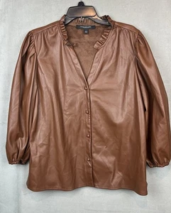 Marc New York Top Damen Gr. L braun Kunstleder Rüschen Ballonärmel Boho - Bild 1 von 10