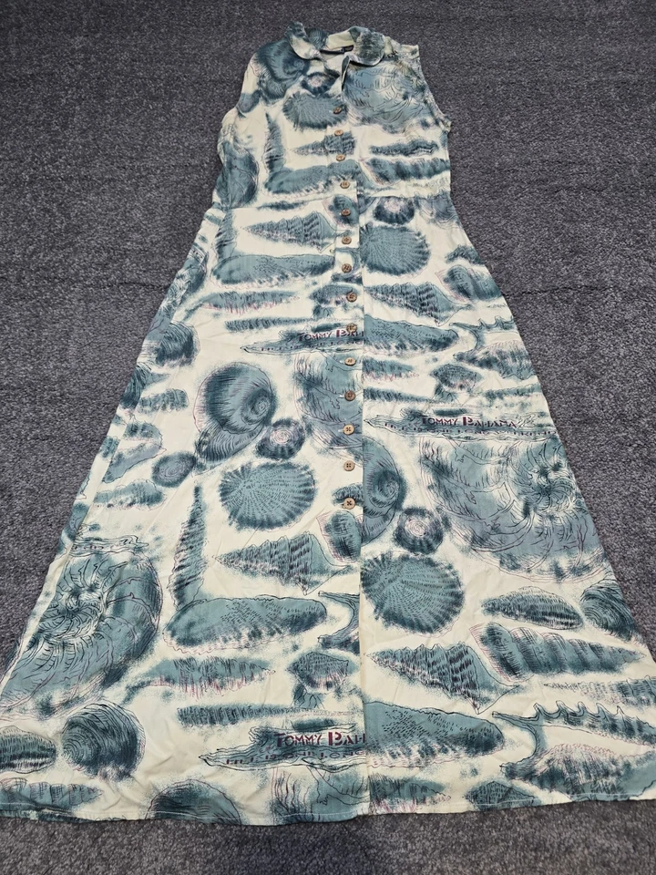 Tommy Bahama Silk Dress Womens S Collared Sleeveless Buttons Floral Palm Maxi - Image 1 of 4