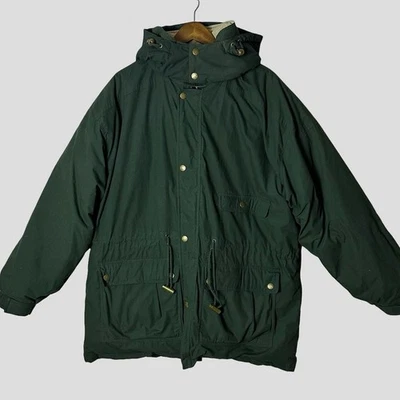 Trader Bay Hooded Down Field Parka Jacket XL Green Vintage Chore Coat 90s - Image 1 of 4