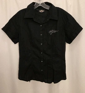 Harley Davidson Women's Short Sleeve Button Down Shirt With Corset Ties In Back - Picture 1 of 8