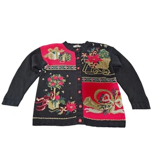 Vintage Tiara International Christmas Holiday Sweater Cardigan Sz S Embroidery - Picture 1 of 7