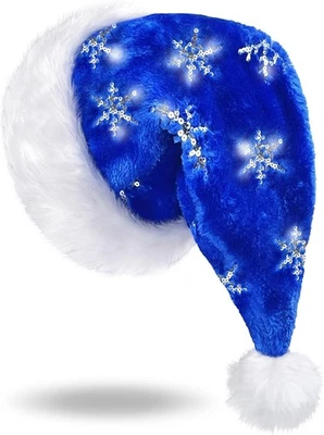 Chapéu de Papai Noel com Flocos de Neve para Adultos Chapéu de Festa de Natal de Pelúcia - Imagem 1 de 4