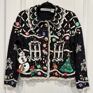 Cardigan maglione donna vintage anni 90 Michael Simon Natale con perline taglia small - Foto 1 di 10