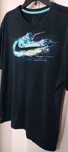 Nike Swoosh Colorido Logo Dri-Fit Negro S/S Pullover Tejido Camiseta Grande - Imagen 1 de 6