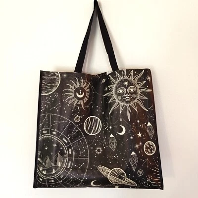 Moon Astrology Celestial Zodiac Homegoods Shopping Bag Black Gift Reusable New!